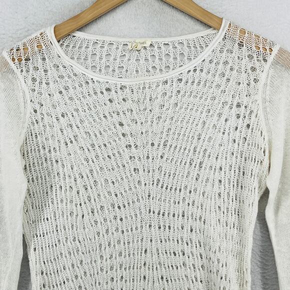 EILEEN FISHER Sweater S Crochet Open Round Neck Pullover Boho White - Picture 3 of 14